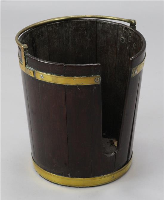 A George III brass mounted mahogany plate bucket, H.16in. Diam.14.5in.